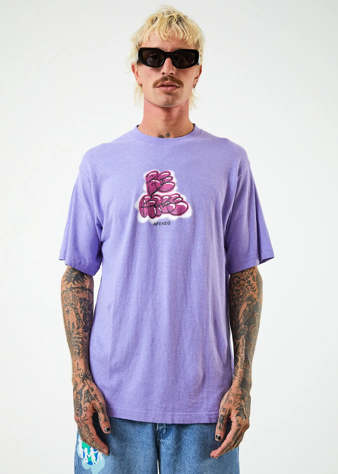 AFENDS Mens Planetary - Retro Graphic T-Shirt - Plum