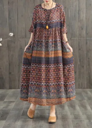 Beautiful blended Wardrobes Drops Design Retro Print Washed Comfortable Loose Dress