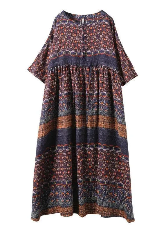 Beautiful blended Wardrobes Drops Design Retro Print Washed Comfortable Loose Dress