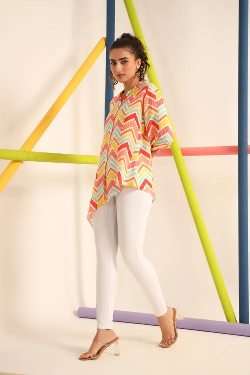 Bright Zigzag Asymmetrical Silk Top