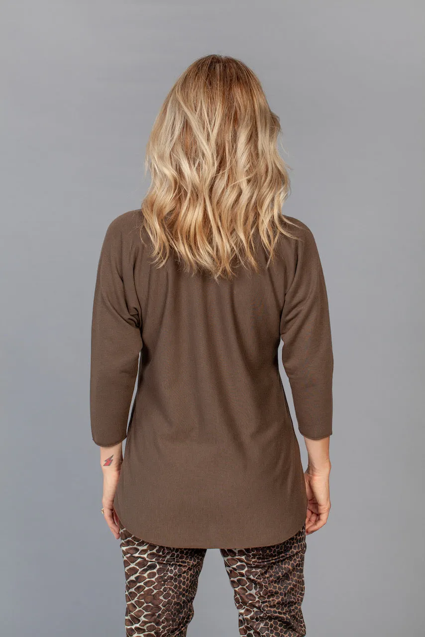 Brown Poly/Cotton 3/4 Sleeve Top