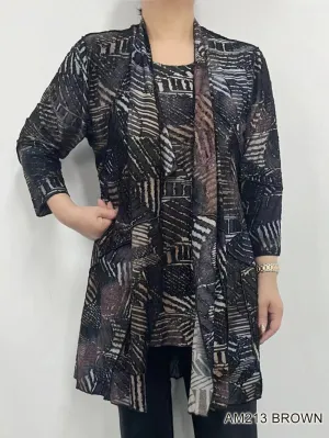 Brown Printed Cardigan AM213