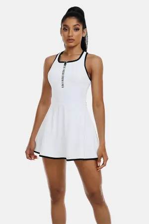 Clearance | White Tennis Dress Workout Dress with Shorts and Built-in Bra Sleeveless Athletic Racerback Golf Dress