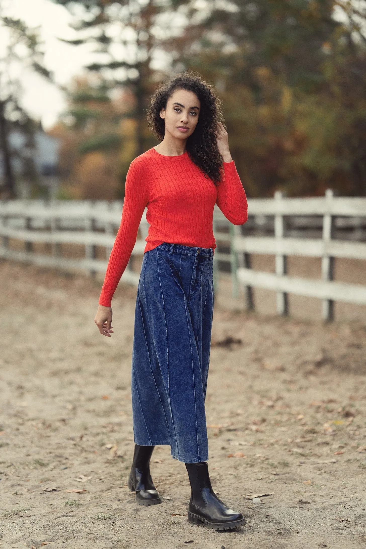 Corduroy Skirt-Washed Denim