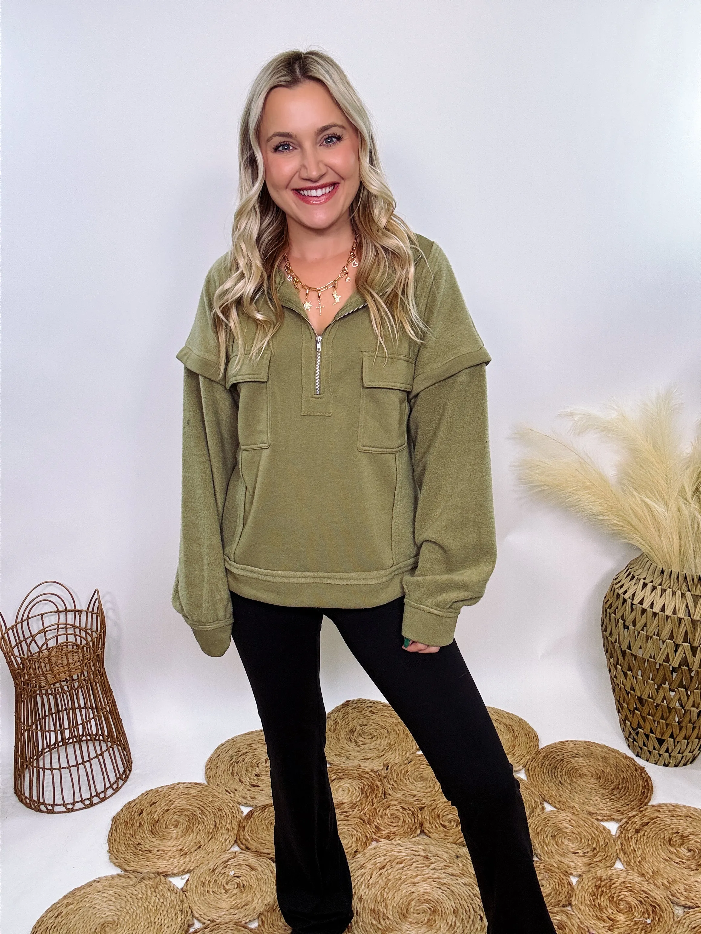 Cozy Soft Olive Quarter Zip Pullover