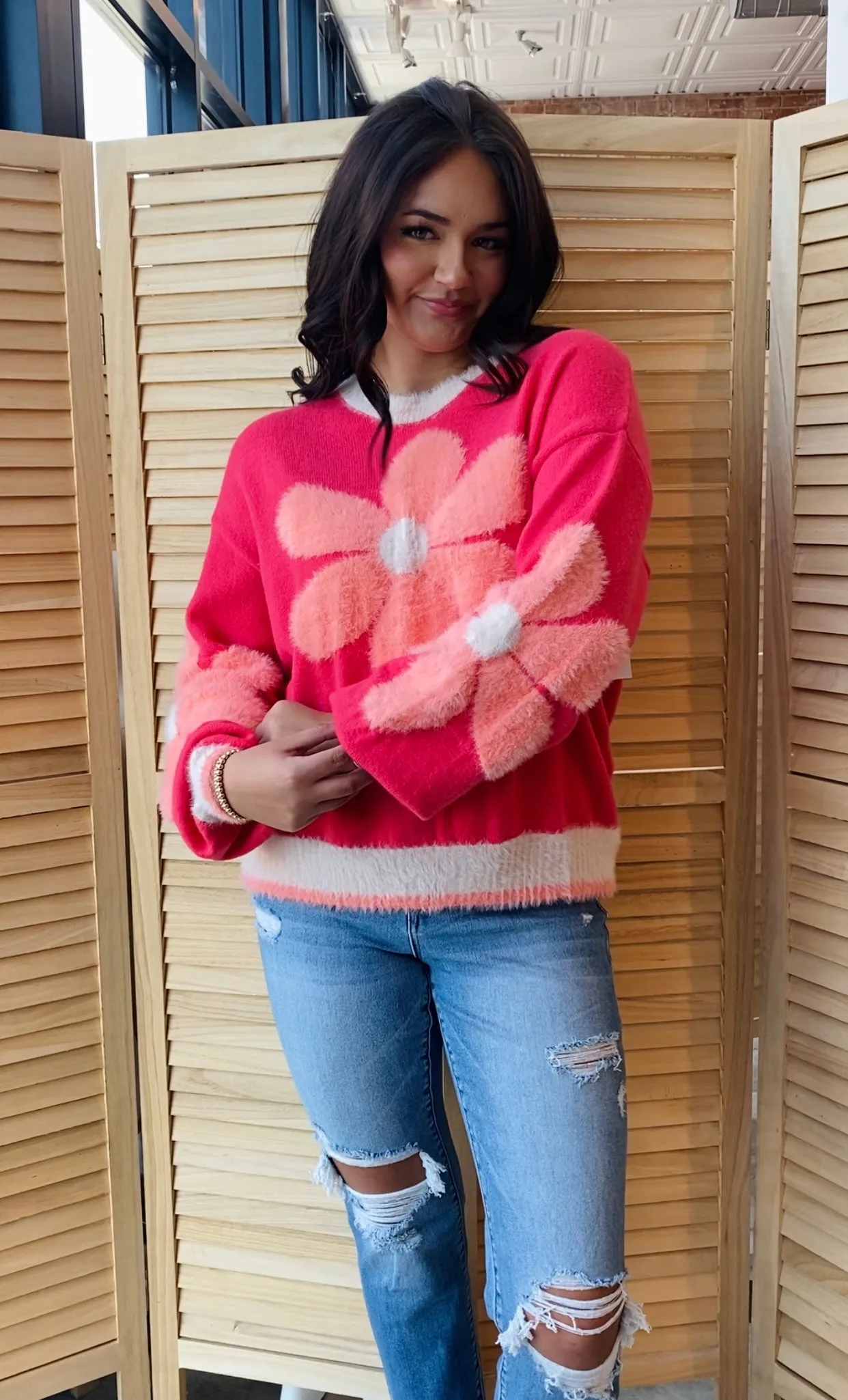 Daisy Love Sweater | Hot Coral