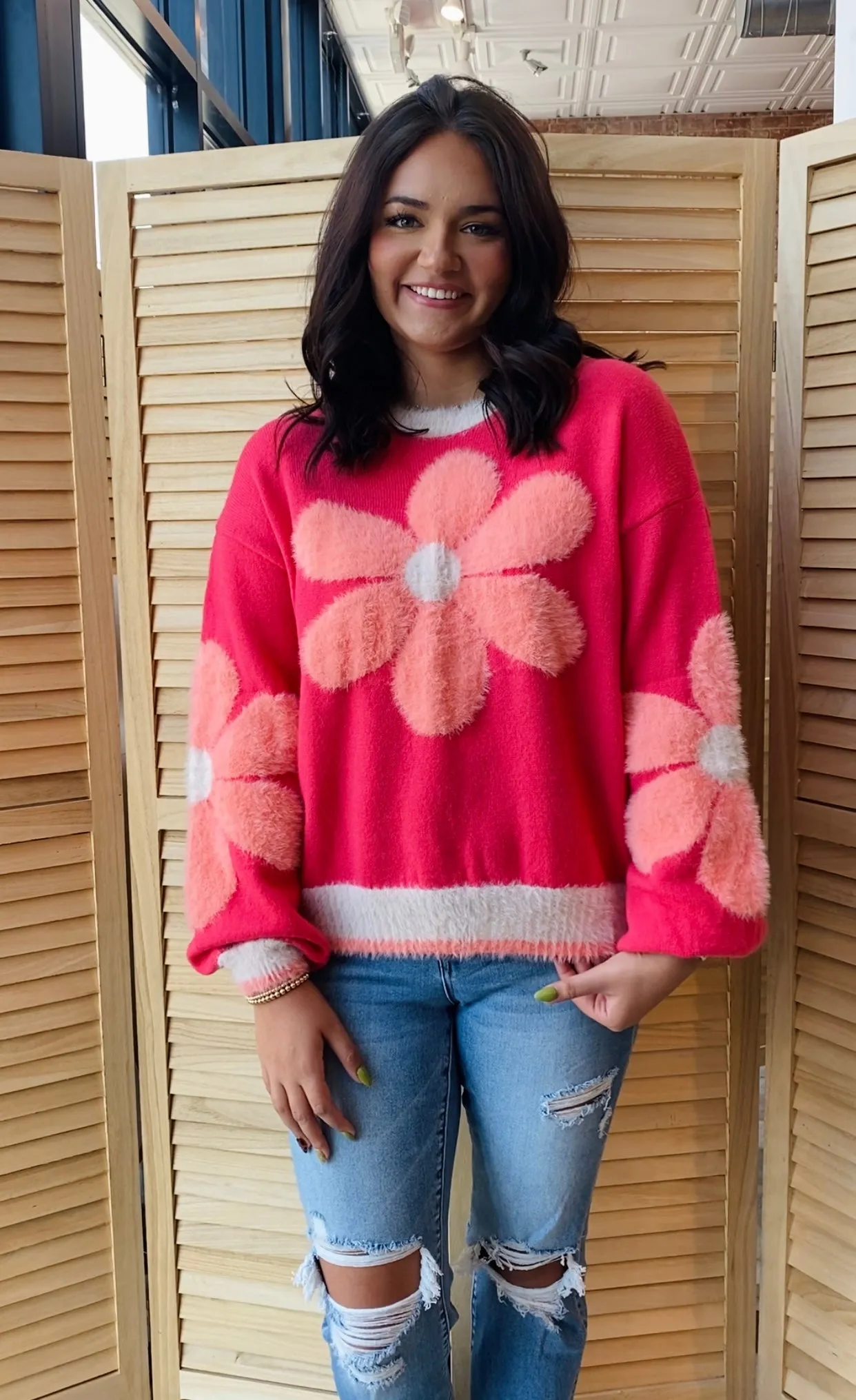 Daisy Love Sweater | Hot Coral