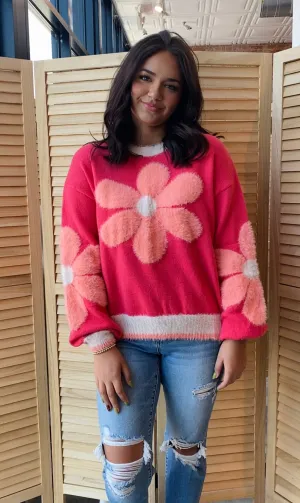 Daisy Love Sweater | Hot Coral