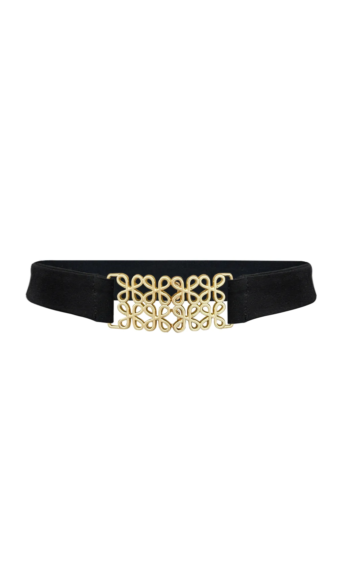 DECORATIVE CLASP BELT IN BLACK AND GOLD