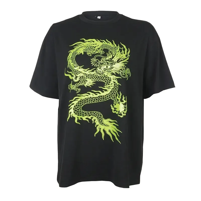 Dragon Print T-shirt Women's Tops^