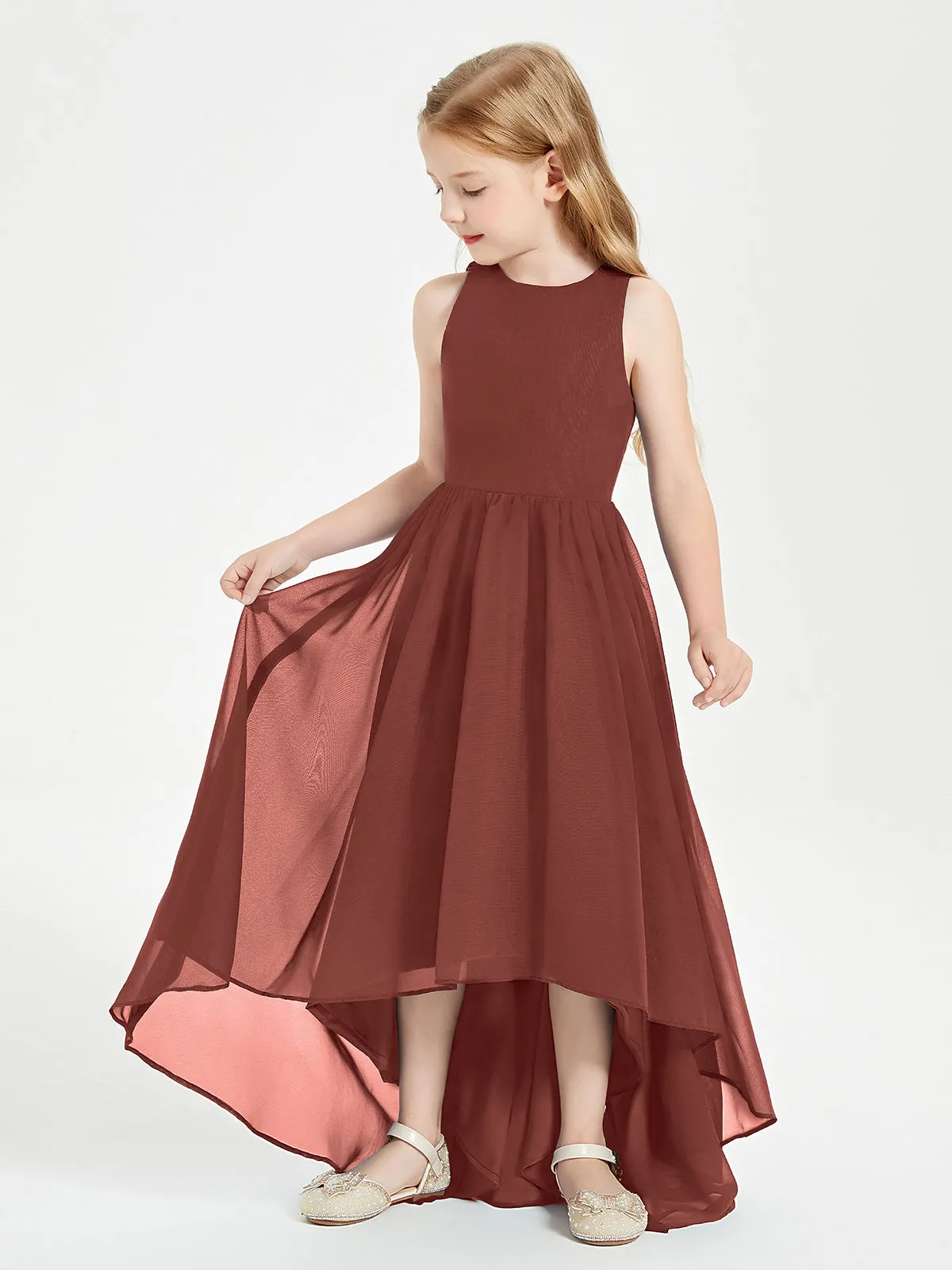 Exquisite Asymmetrical Junior Bridesmaid Dresses Scoop Neck Terracotta