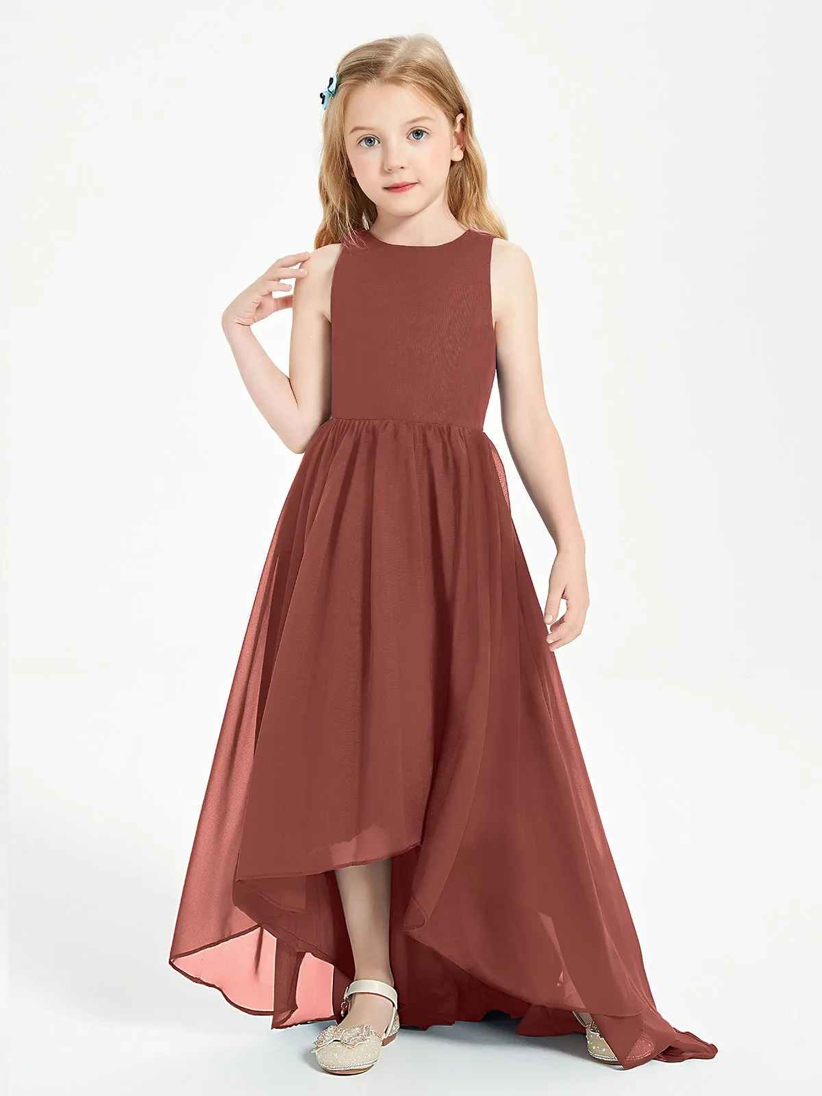 Exquisite Asymmetrical Junior Bridesmaid Dresses Scoop Neck Terracotta