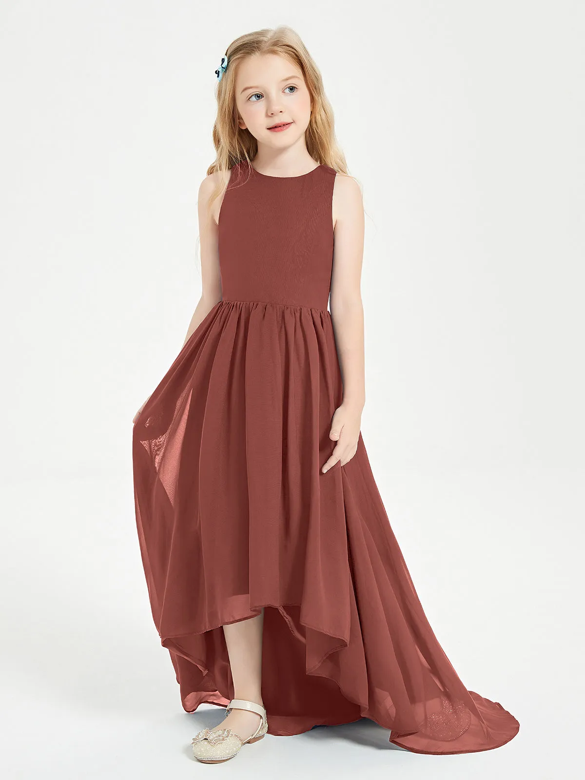 Exquisite Asymmetrical Junior Bridesmaid Dresses Scoop Neck Terracotta