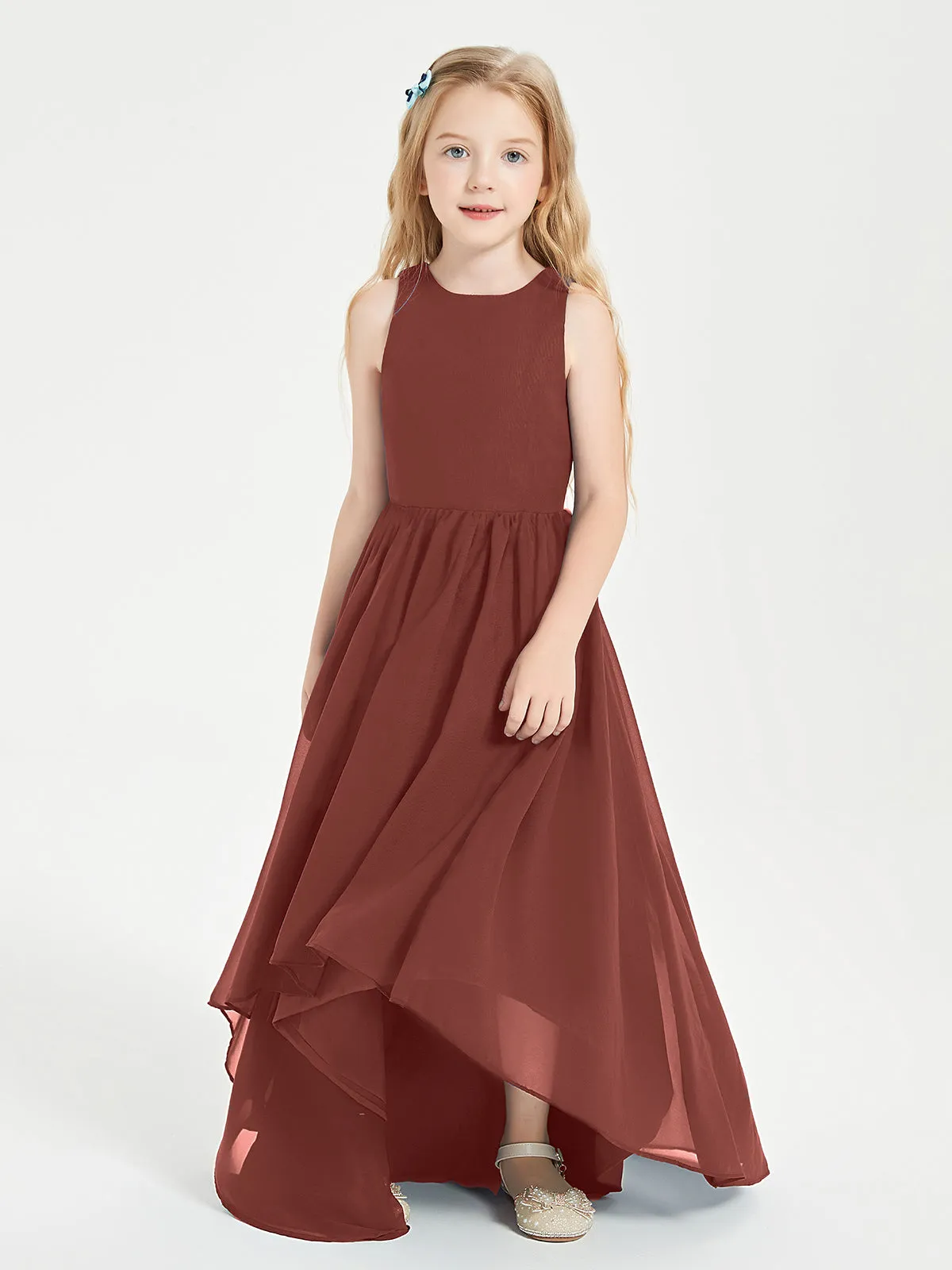 Exquisite Asymmetrical Junior Bridesmaid Dresses Scoop Neck Terracotta