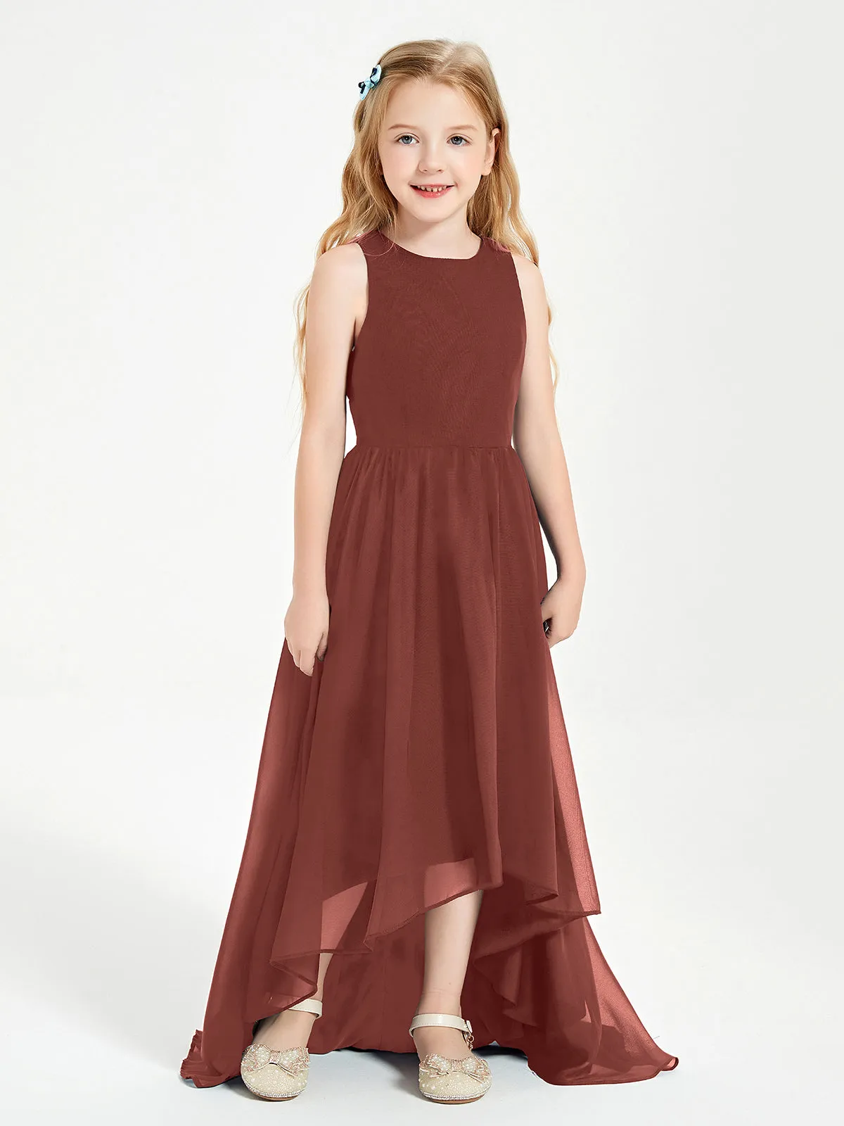 Exquisite Asymmetrical Junior Bridesmaid Dresses Scoop Neck Terracotta