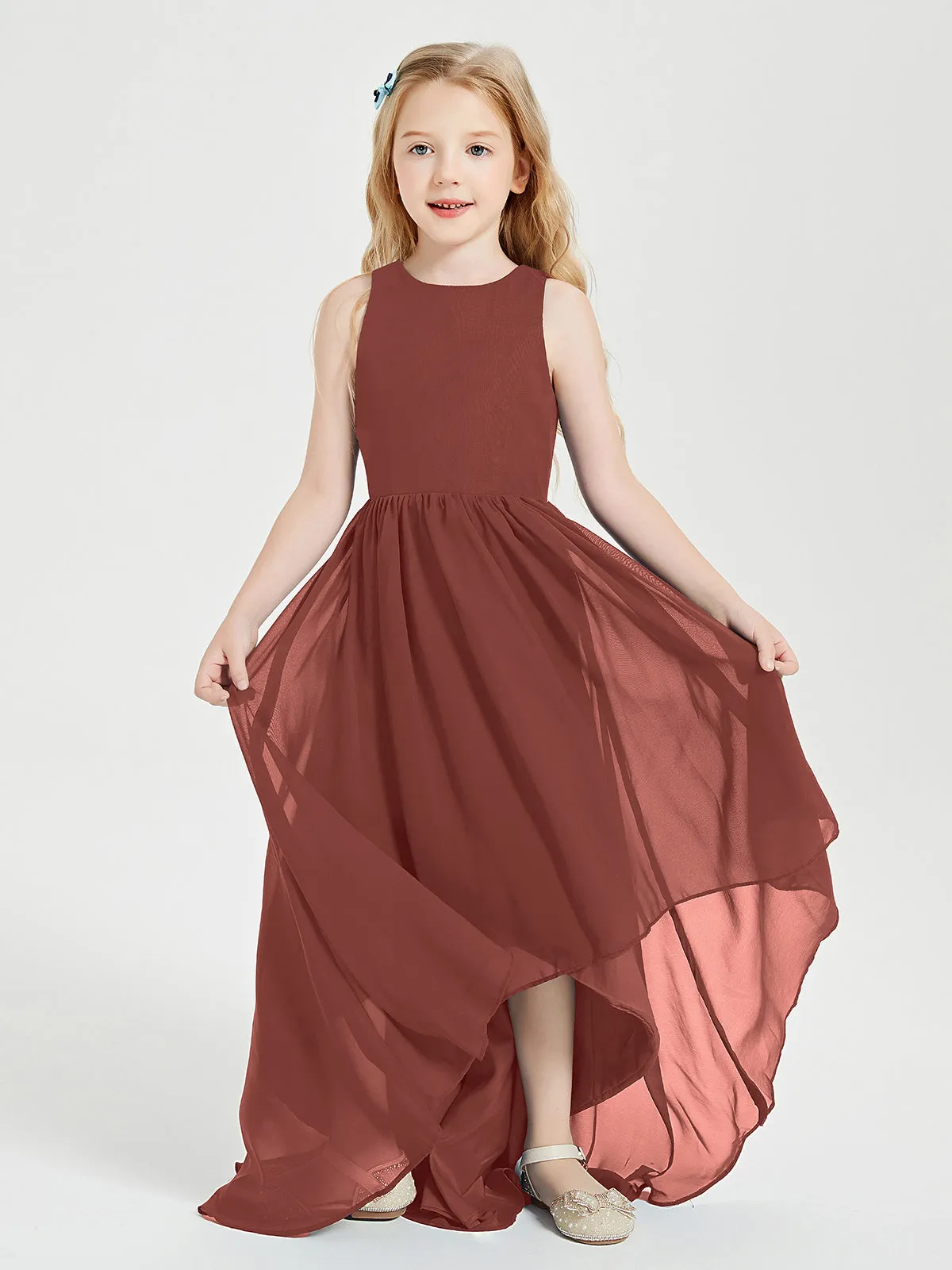 Exquisite Asymmetrical Junior Bridesmaid Dresses Scoop Neck Terracotta