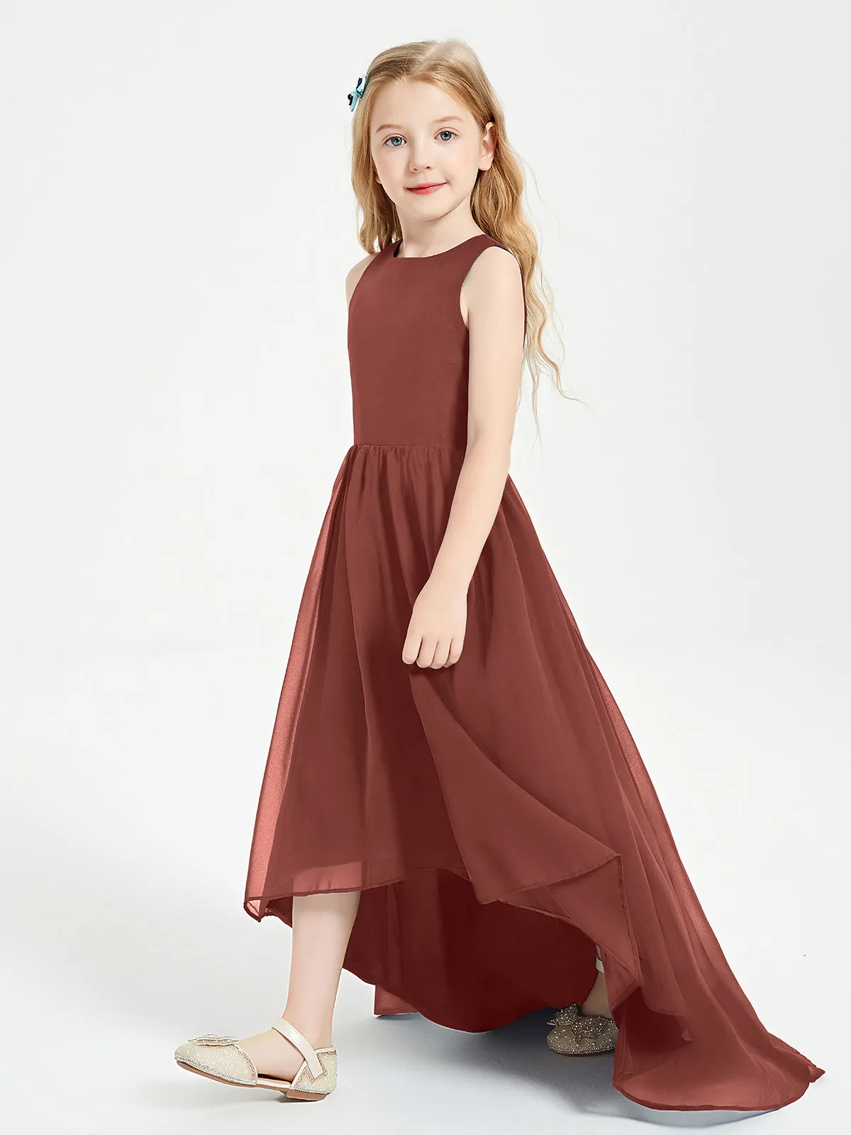 Exquisite Asymmetrical Junior Bridesmaid Dresses Scoop Neck Terracotta