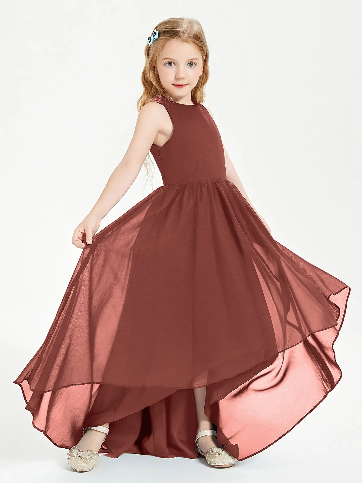 Exquisite Asymmetrical Junior Bridesmaid Dresses Scoop Neck Terracotta