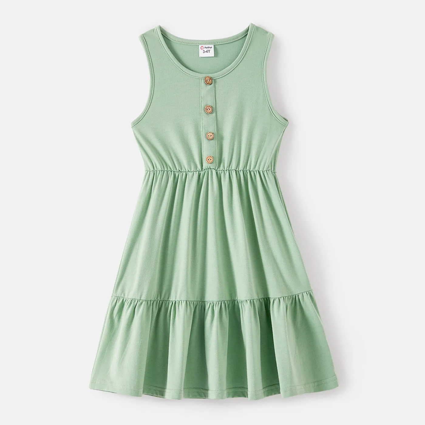 Family Matching Solid Tiered Tank Dresses and Short-sleeve Colorblock T-shirts Sets