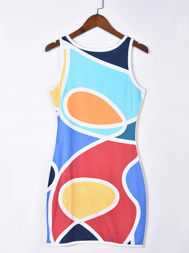 Geometric Sleeveless Printed Bodycon Mini Dresses