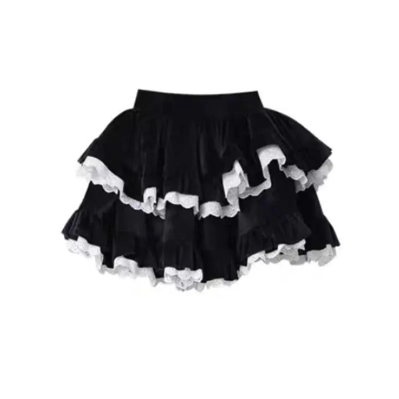 Grey Black Kawaii Lolita Two Piece Skirt and Top Set