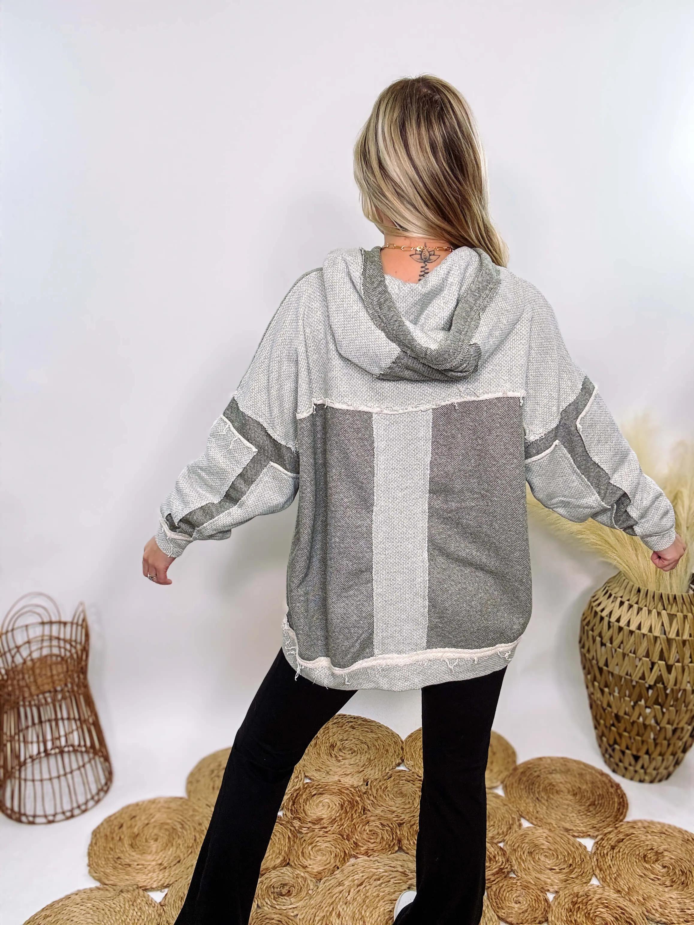 Grey Olive Patchwork Oversized Hoodie by Oli & Hali