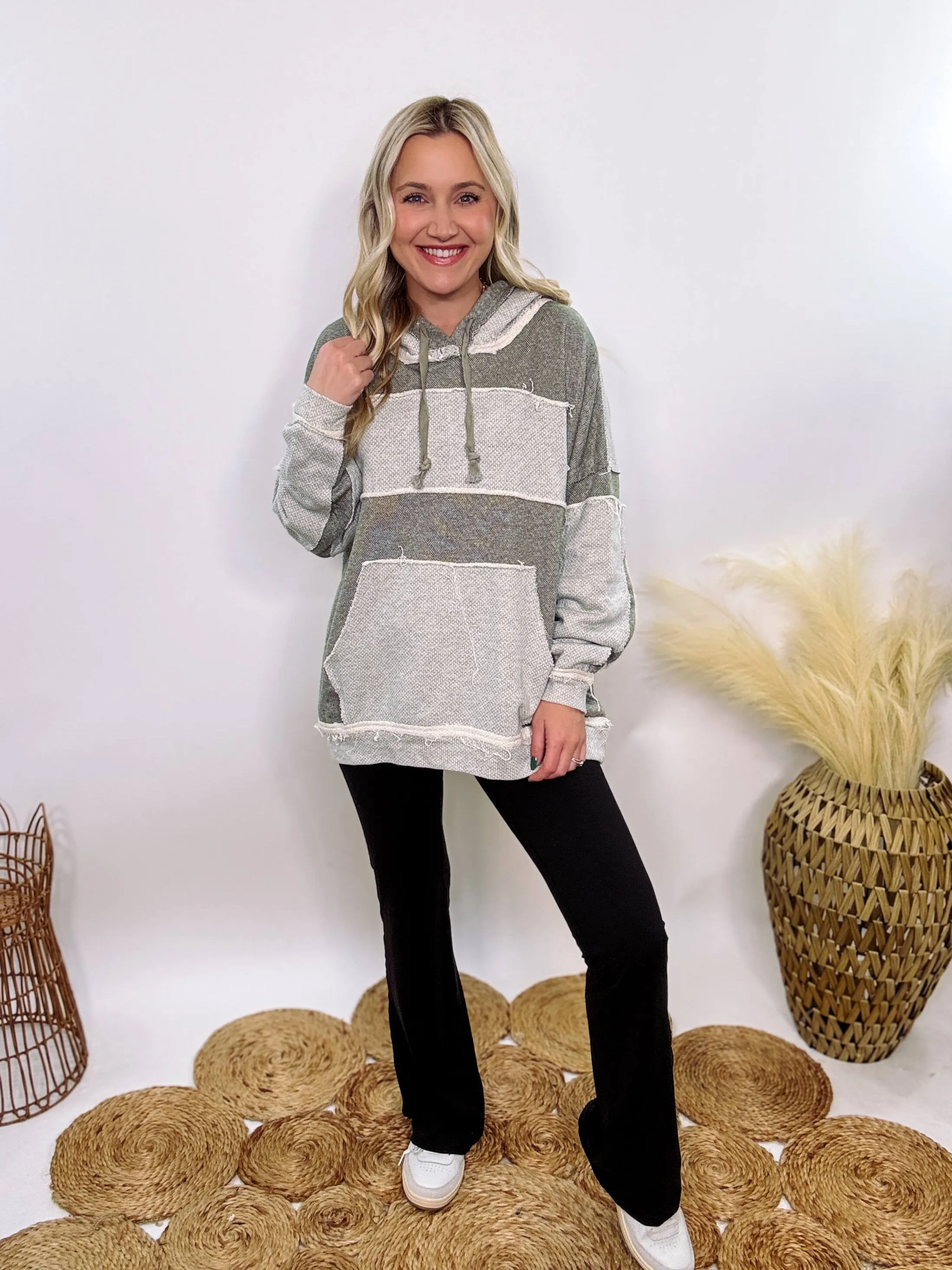 Grey Olive Patchwork Oversized Hoodie by Oli & Hali