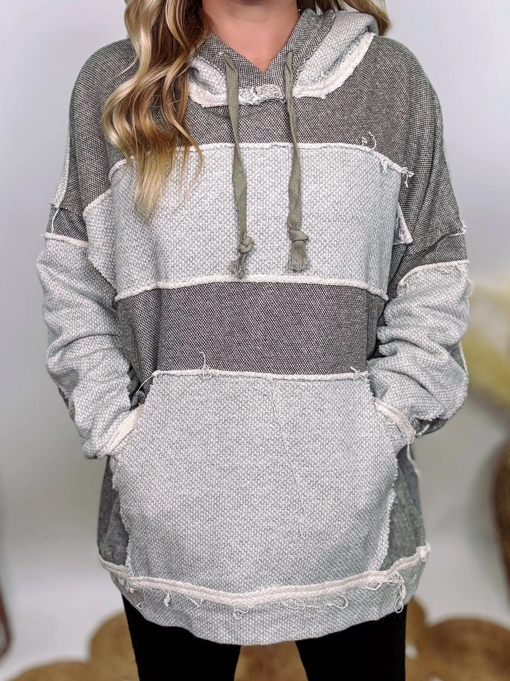 Grey Olive Patchwork Oversized Hoodie by Oli & Hali