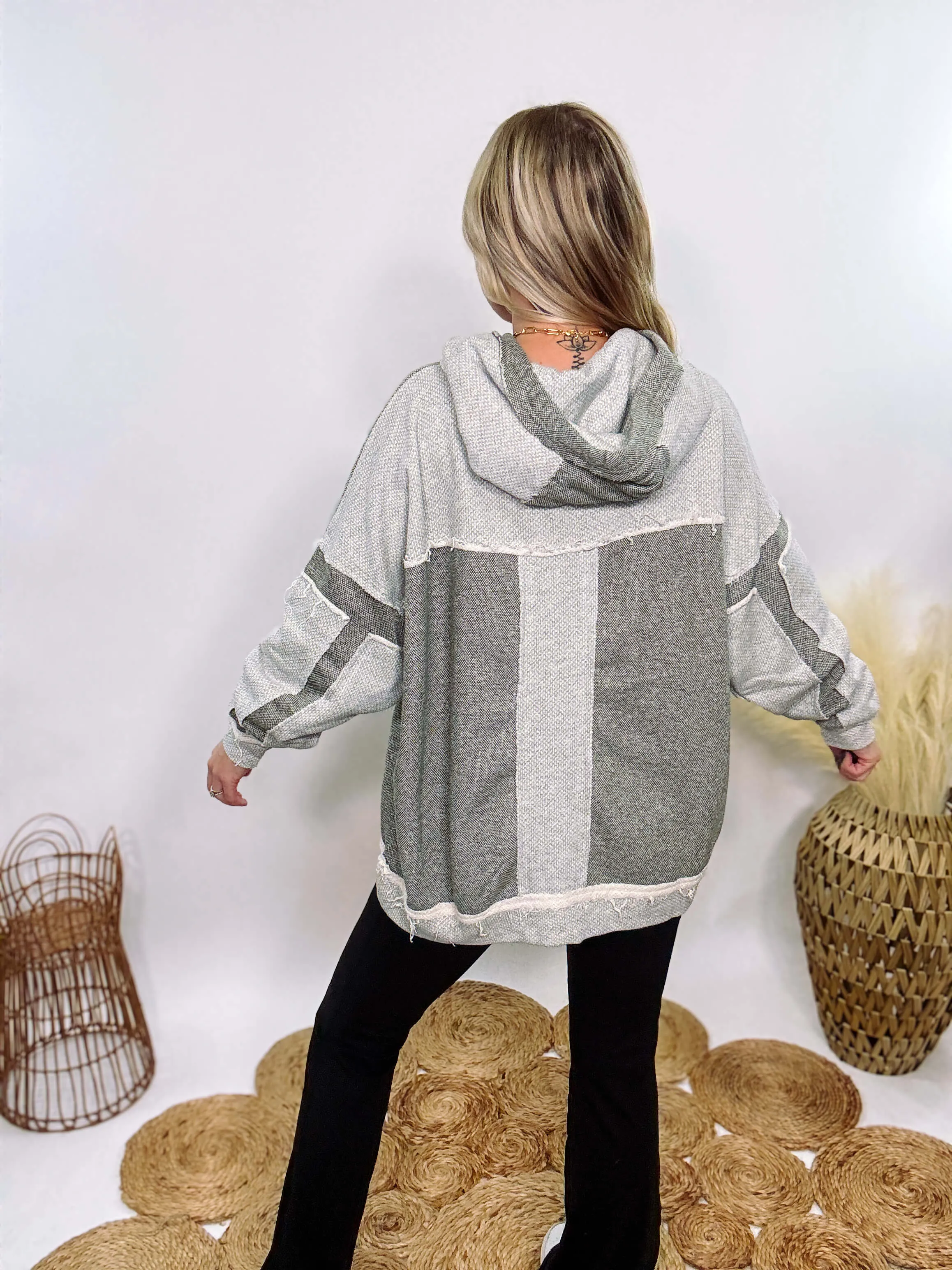 Grey Olive Patchwork Oversized Hoodie by Oli & Hali