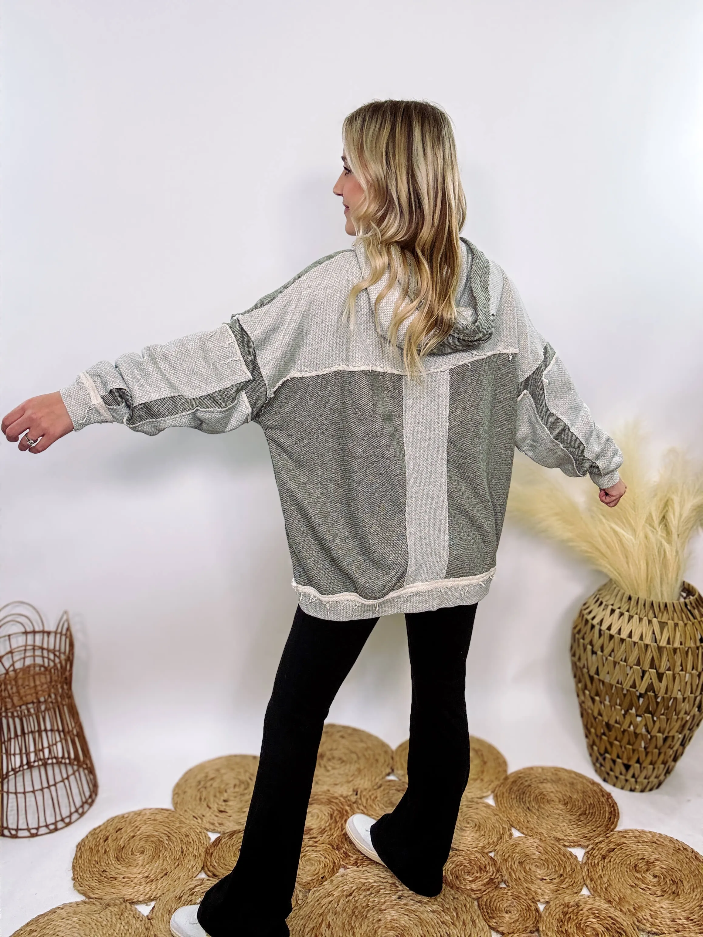 Grey Olive Patchwork Oversized Hoodie by Oli & Hali