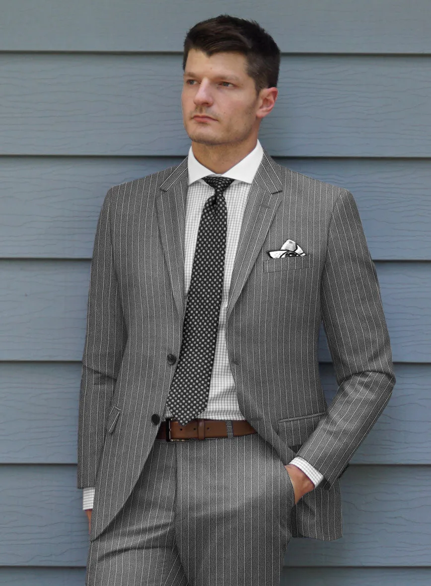 Italian Afito Gray Chalkstripe Flannel Suit