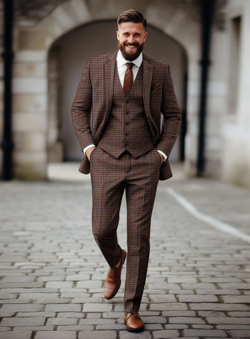 Italian Dark Brown Houndstooth Tweed Suit