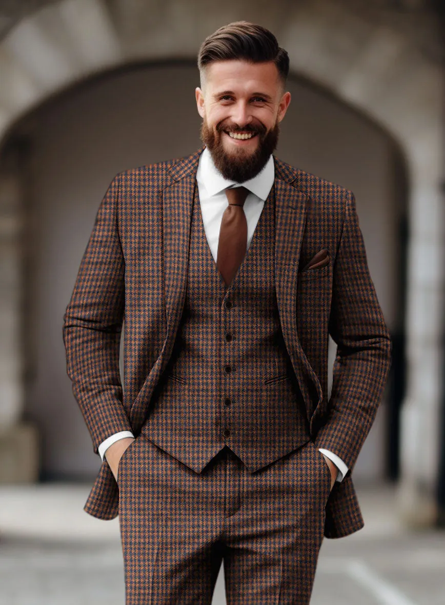 Italian Dark Brown Houndstooth Tweed Suit