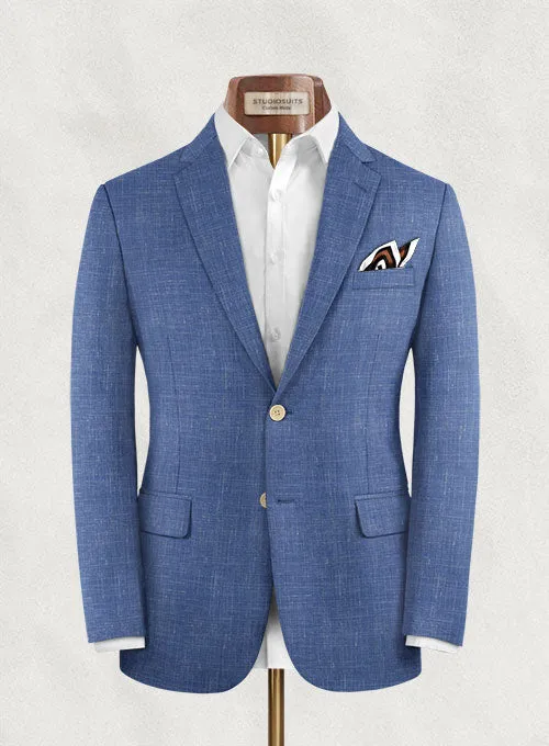 Italian Murano Cadel Blue Wool Linen Suit