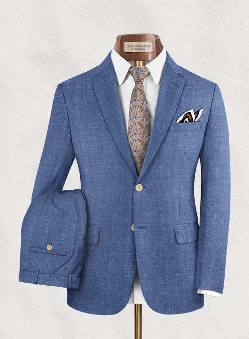 Italian Murano Cadel Blue Wool Linen Suit