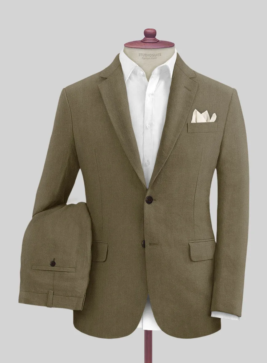 Italian Prato Tan Herringbone Linen Suit