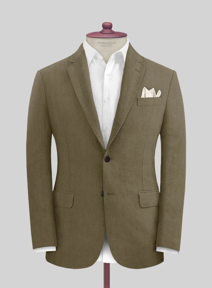 Italian Prato Tan Herringbone Linen Suit