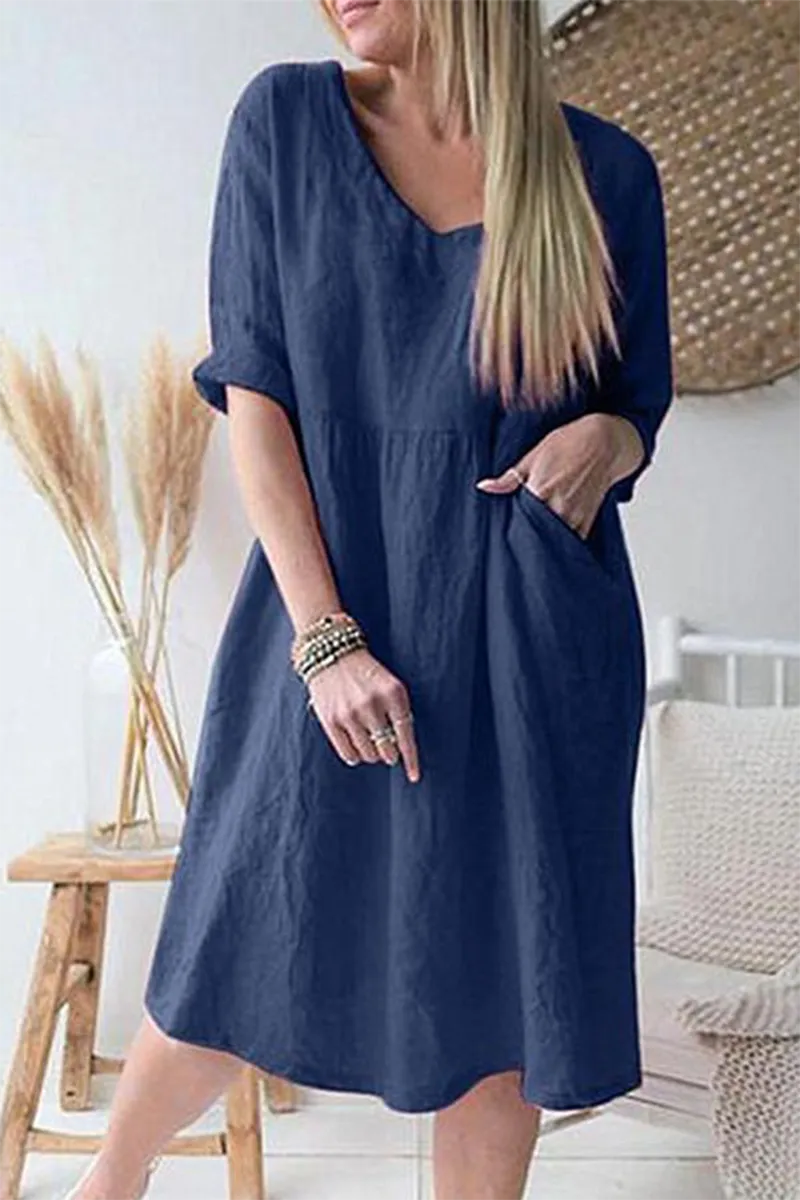 Ivyshape | Comfortable V-Neck Dress With Short Sleeves