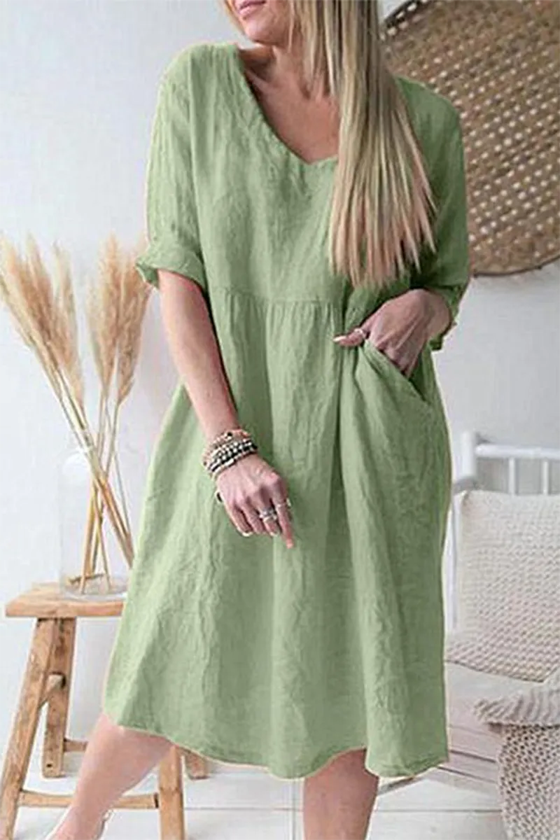 Ivyshape | Comfortable V-Neck Dress With Short Sleeves