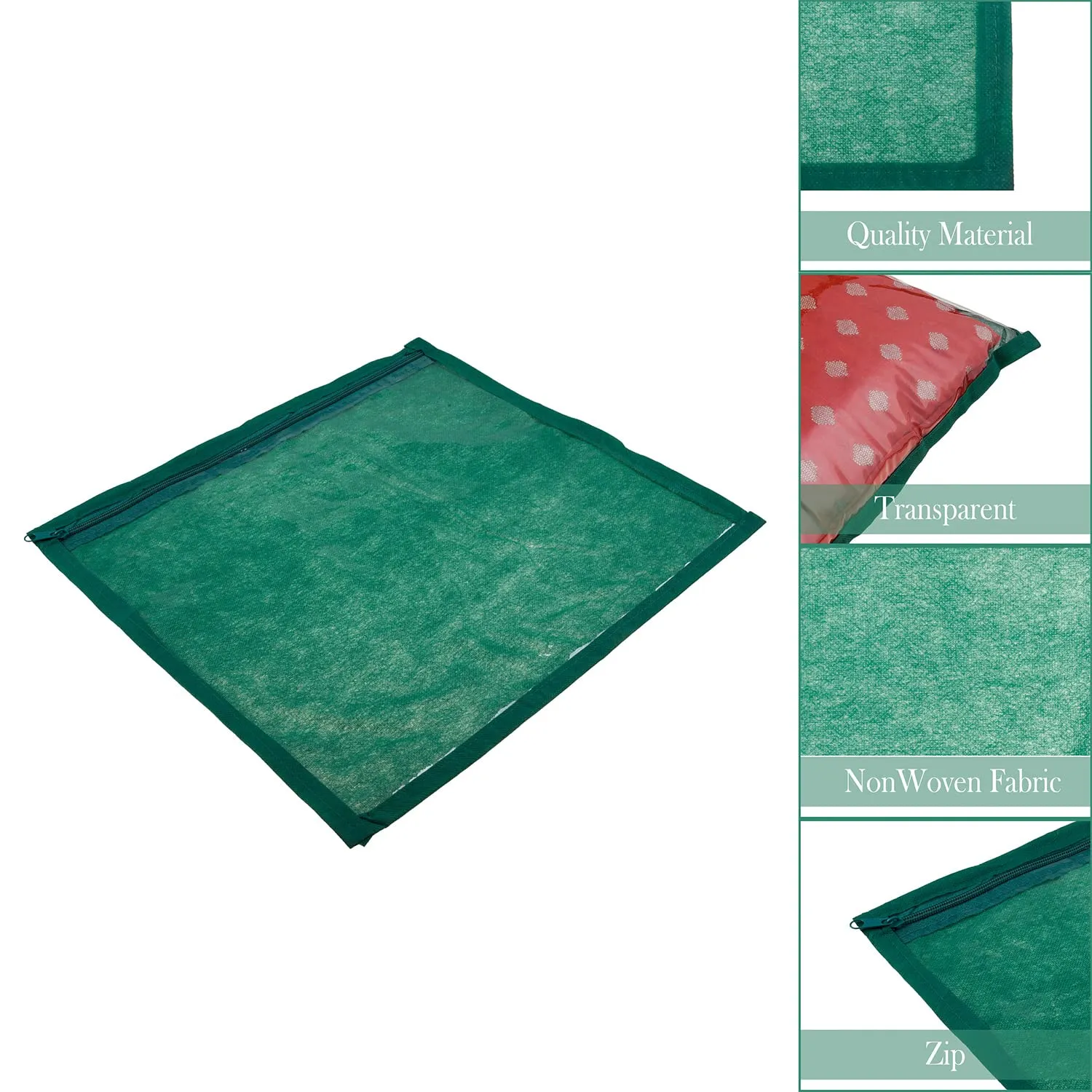 Kuber Industries Single Packing Saree Cover | Non-Woven Foldable Wardrobe Organizer | Clothes Storage Bag with Top Transparent | Pack of 24 | Green