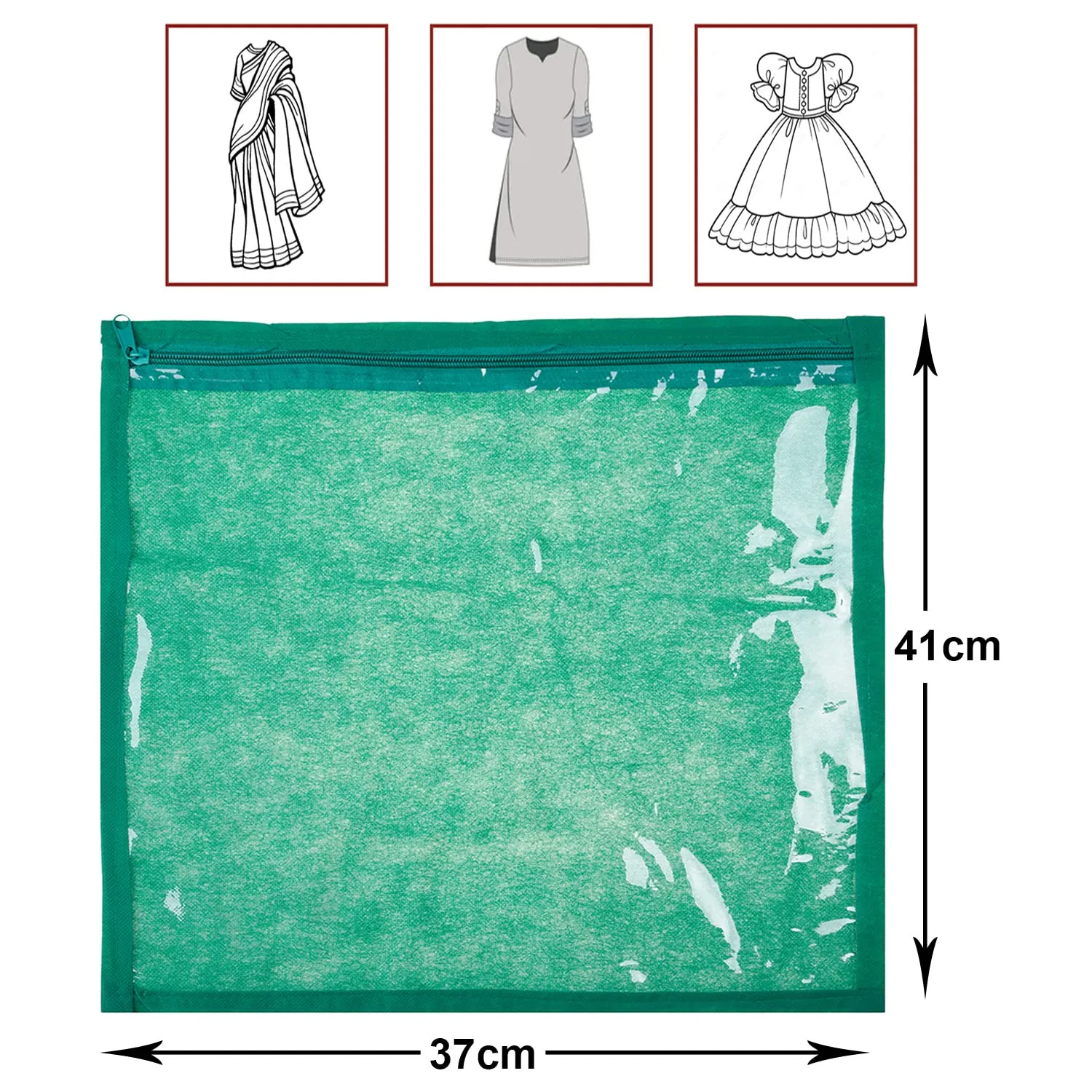 Kuber Industries Single Packing Saree Cover | Non-Woven Foldable Wardrobe Organizer | Clothes Storage Bag with Top Transparent | Pack of 24 | Green