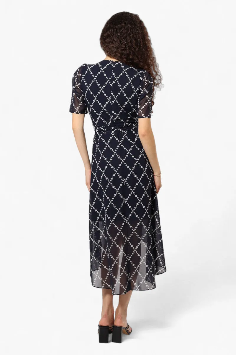 Limite Floral Belted Crossover Maxi Dress - Navy