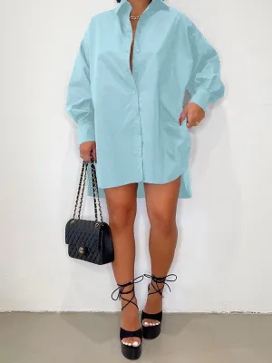 Long Sleeve Side Split Asymmetrical Mini Shirt Dresses