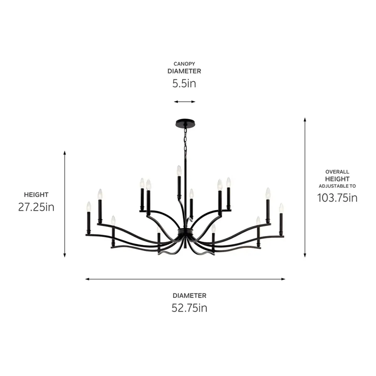 Malene 53" 14-Light Chandelier, Black Finish