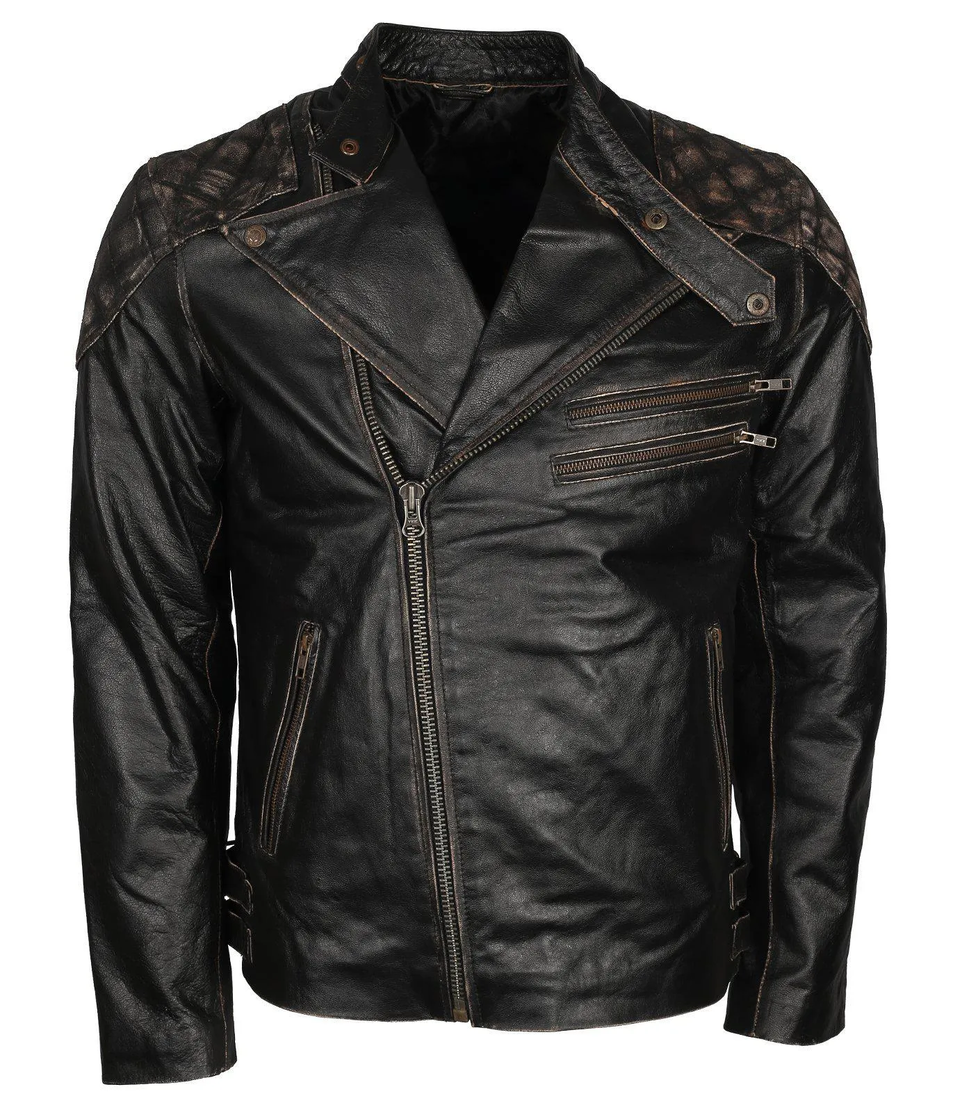 Men's Skull Crossbones Genuine Leather Motorcycle Jacket