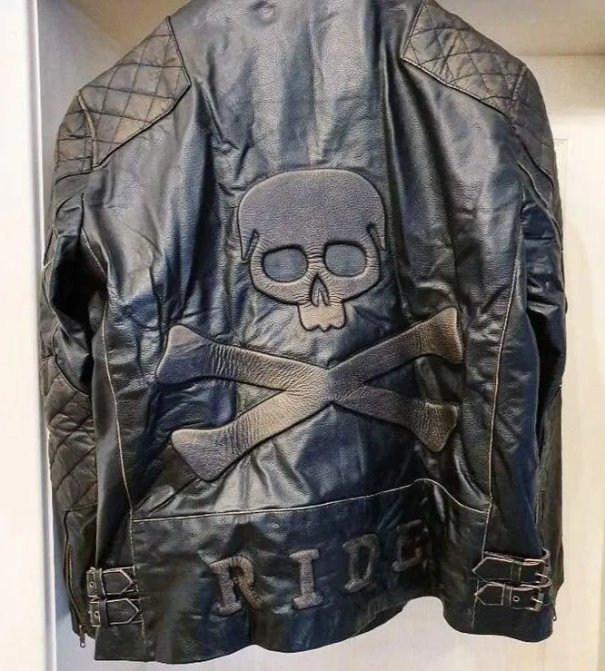 Men's Skull Crossbones Genuine Leather Motorcycle Jacket