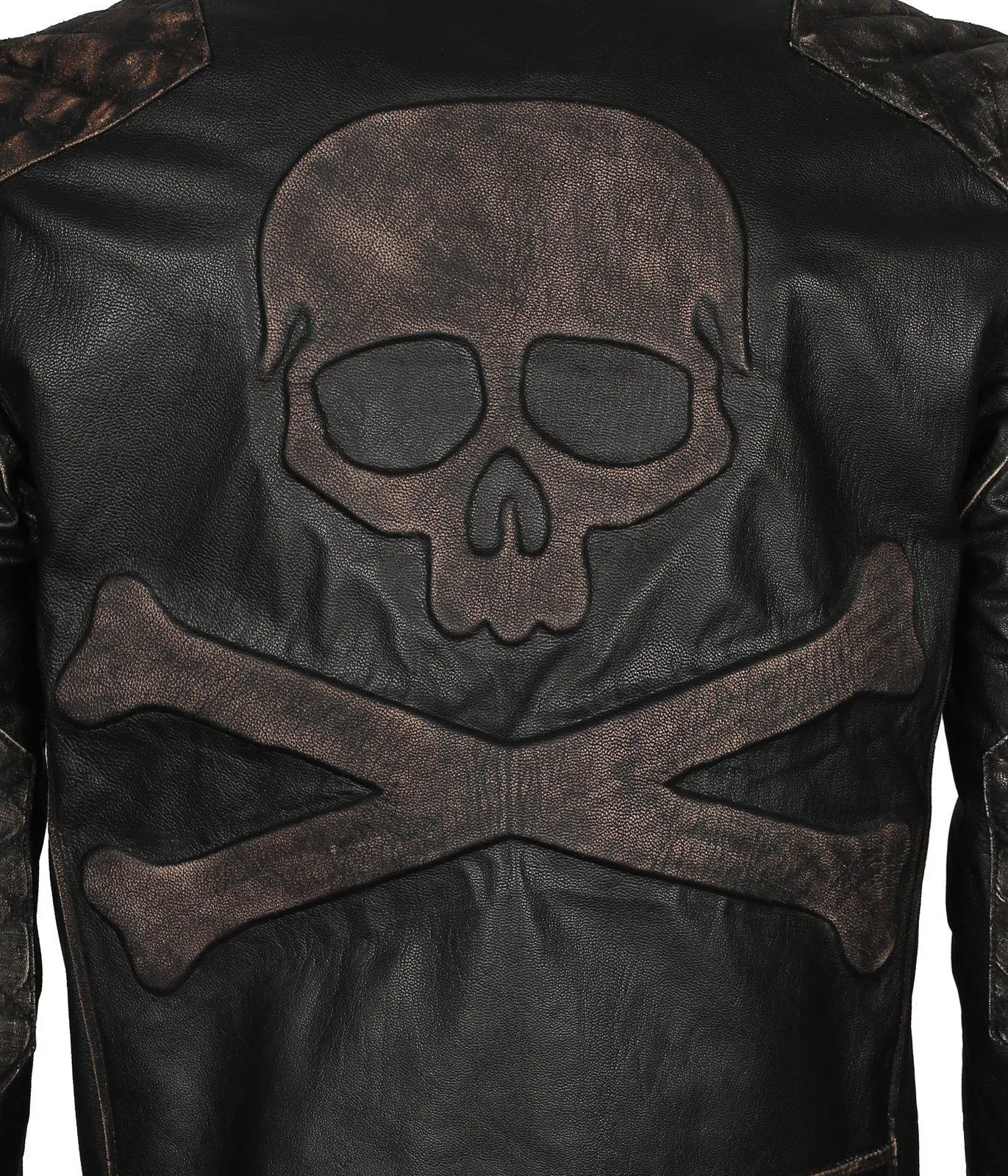 Men's Skull Crossbones Genuine Leather Motorcycle Jacket