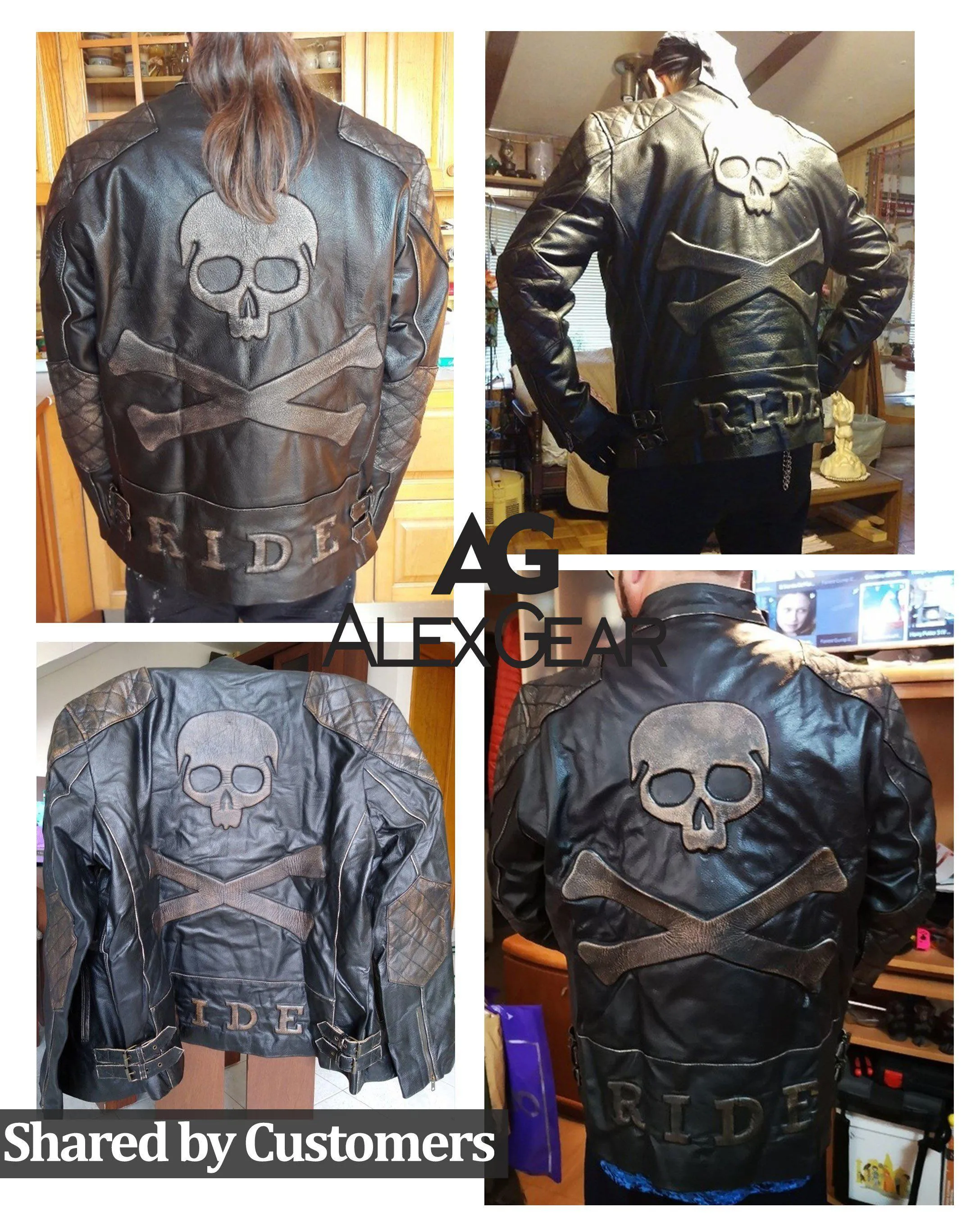 Men's Skull Crossbones Genuine Leather Motorcycle Jacket