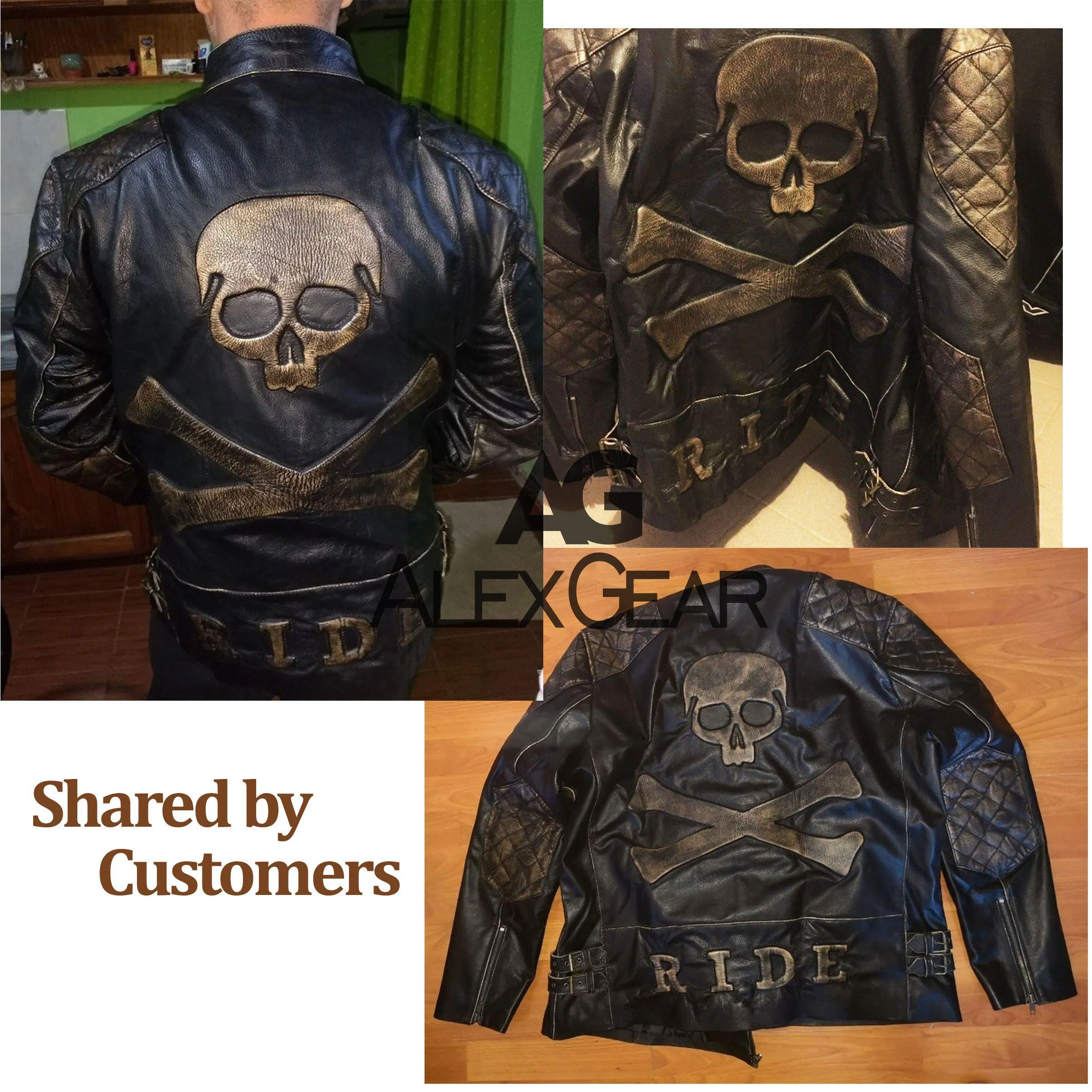 Men's Skull Crossbones Genuine Leather Motorcycle Jacket