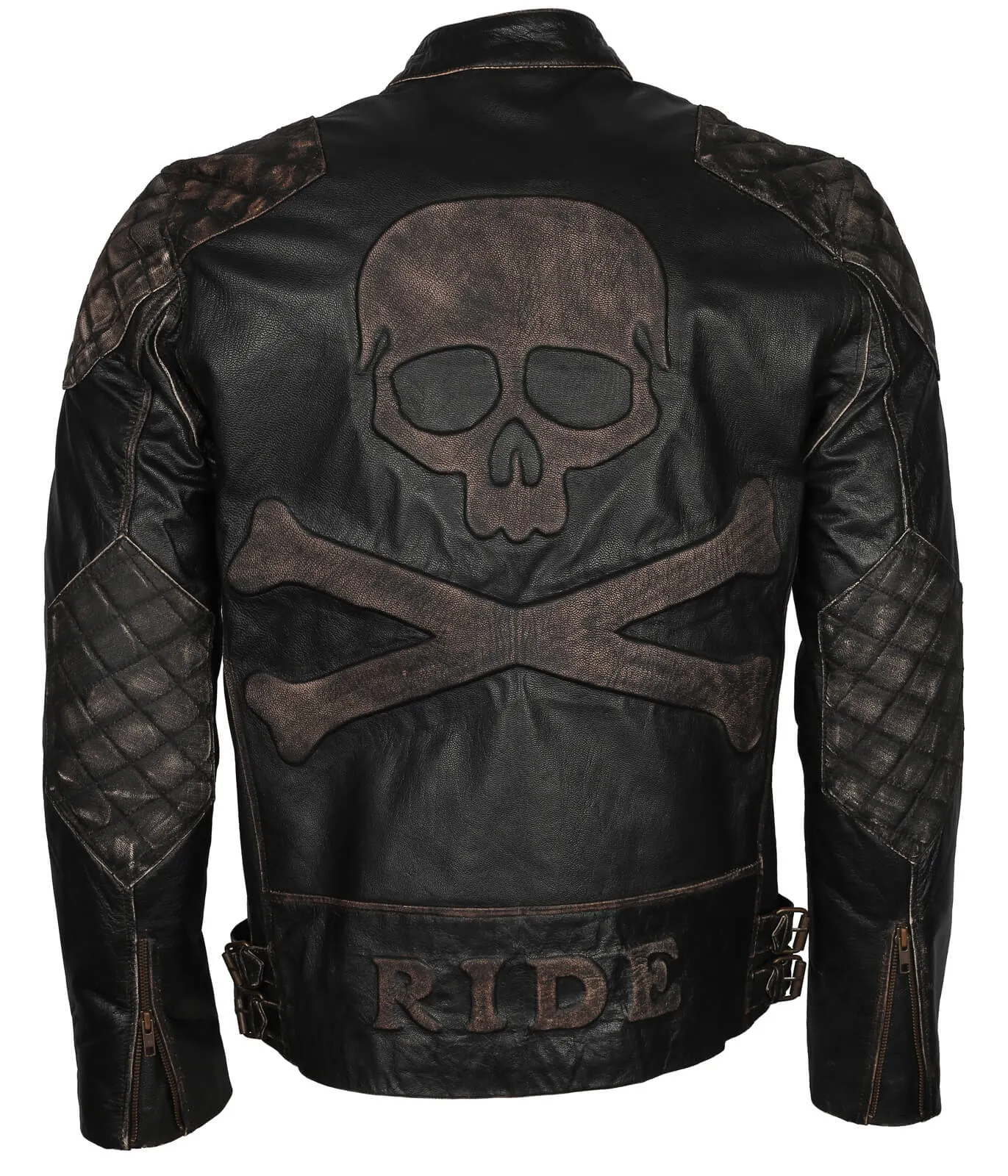 Men's Skull Crossbones Genuine Leather Motorcycle Jacket